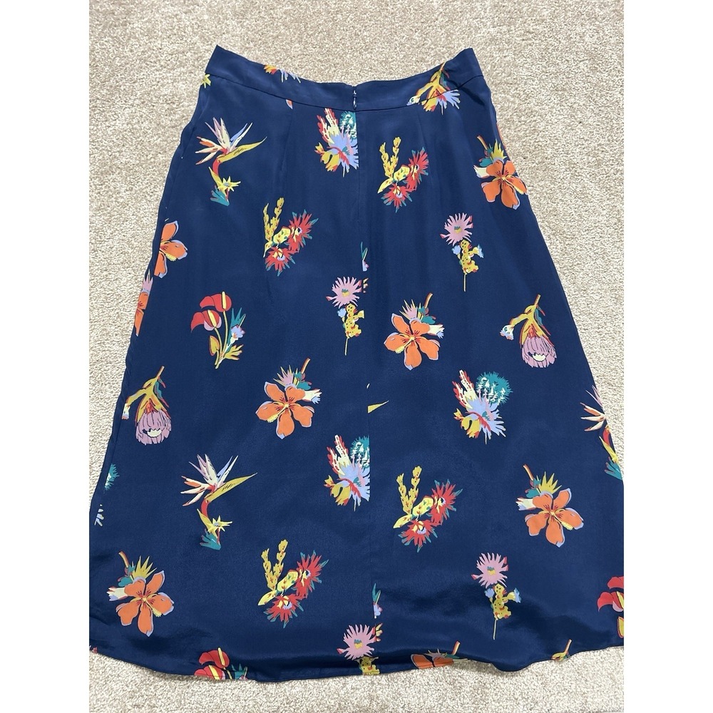 Madewell Women's 4 Atrium Silk Midi Skirt Bird of Paradise Floral Navy A-Line - Picture 8 of 11